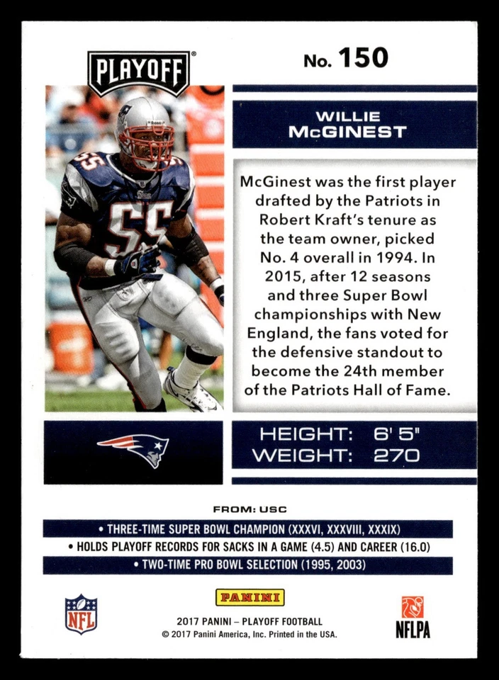 2017 Panini Playoff - Willie McGinest #150 - Image 2 of 2