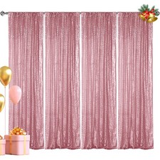 4 PCS Rose Pink Sequin Backdrop Curtain 2x8 FT Glitter Background