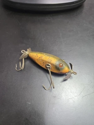 Leurre De Pêche Ancien Creek Chub – Minnow Blessé, Bois, Yeux En Verre – Vintage 1930-50