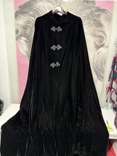 VTG Black Velvet Long Cape 3 Button Victorian Opera Goth Steampunk Elegant Lg  