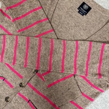 American Eagle Cardigan Y2K Womens M Tan Pink Striped Preppy Wool Blend