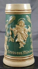Munich Munchen Germany Stoneware Beer Stein: Ornate Relief Art. Wick-Werke 0.5L