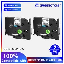 2 Pack TZ Tze 221 Label Tape Black on White Fit for Brother P-Touch PT200 PT1000