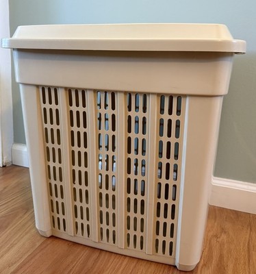 VINTAGE Almond LAUNDRY HAMPER BASKET FLIP TOP LID 1101-2/1101C-2 Unbranded 19''T
