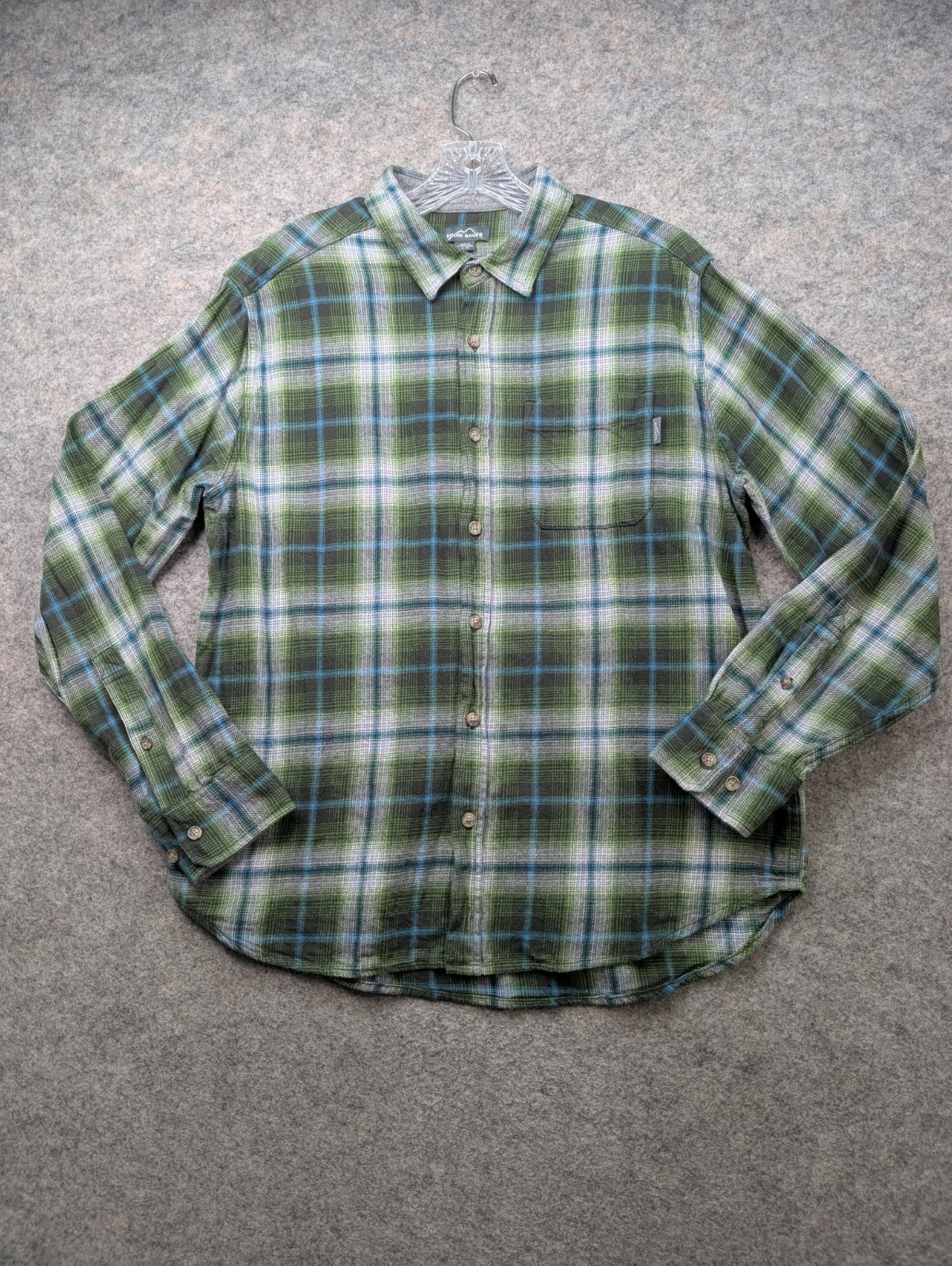 Eddie Bauer Shirt Men's XL Green Flannel Plaid Cotton Button Up Outdoor Gorpcore