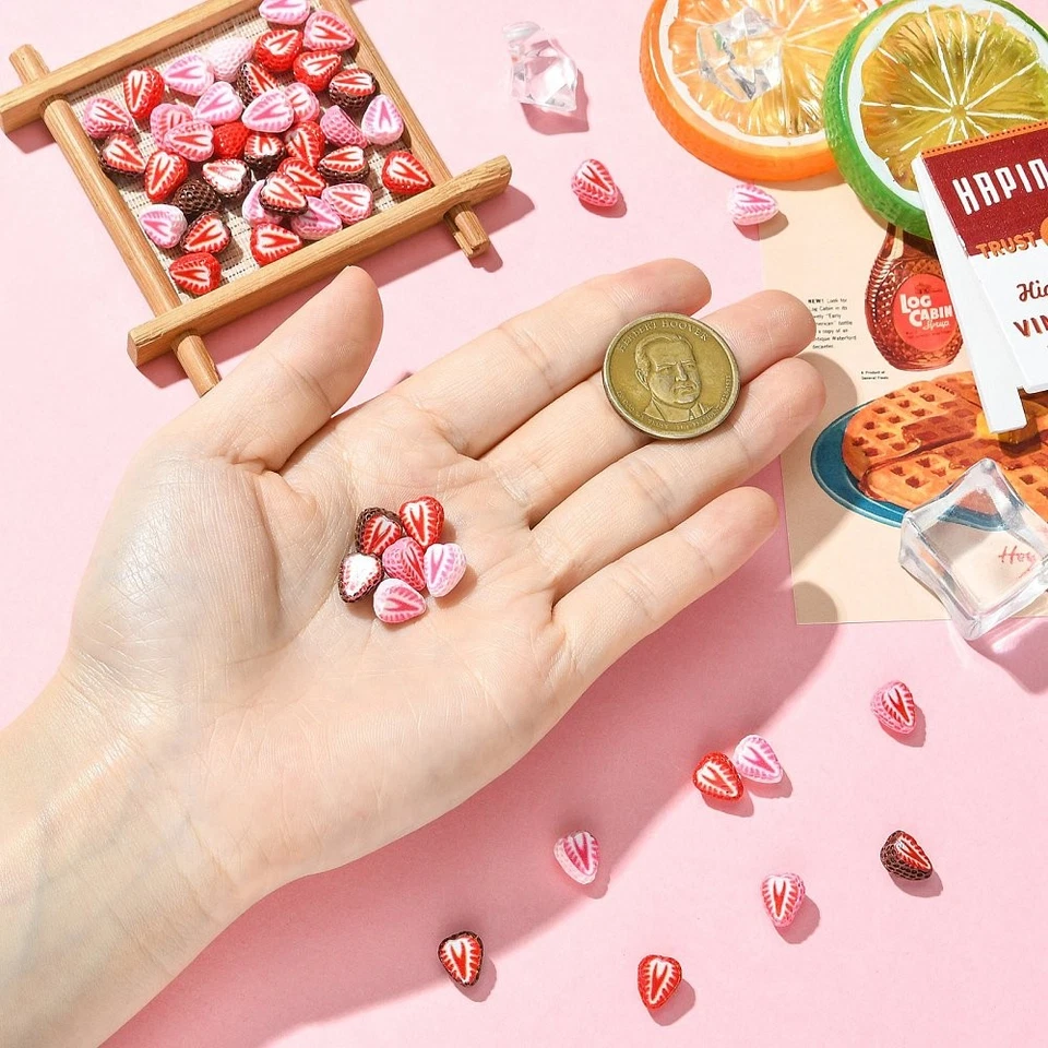 50x Cabujones de resina con respaldo plano medio rojo fresa para estuche de teléfono clip para el cabello decoración Foto 4 de 4