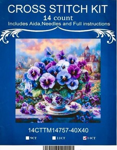 REDUCED AGAIN!  Pansies in a Teacup Cross Stitch Kit