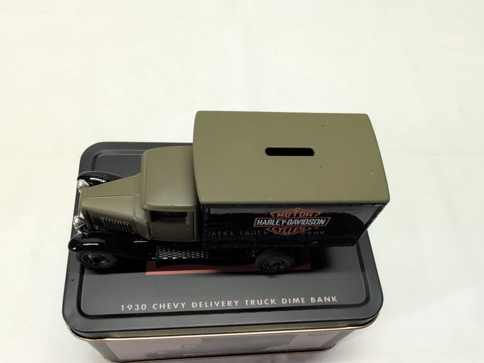Harley Davidson 1930 Die Cast Chevy Delivery Truck Dime Bank New W/Tin Box - Image 3 of 4