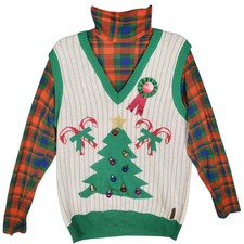 Tipsy Elves Ugly Sweater Men's XL Layered White Multicolor Christmas Tree Candy