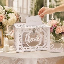 White PVC Hollow Wedding Card Box Lock Sign Envelope Gift Reception Party