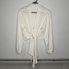 Style State White Wrap Tie Front Blouse Long Sleeve Womens Size 8