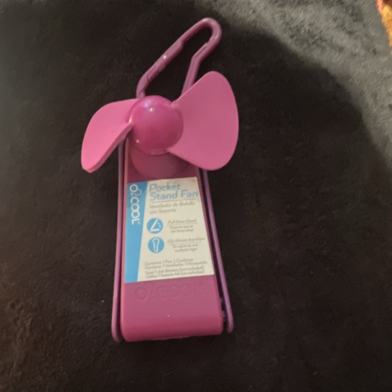 O2COOL Pocket Stand Fan Mini Portable Folding/Stand Battery Powered Purple
