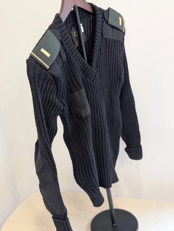 Citadel Sweater Mens 34 Black Ribbed 100% Wool Patches V-neck Uniform Gear - Image 4 of 4
