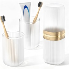 2-in-1 Toothbrush Travel Case, Portable Toothbrush Holder with 4 Rinse Cups,