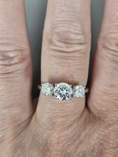 2CT TW Moissanite Trilogy Ring S925 Sterling Silver Gold Plated GRA Size Q US 8