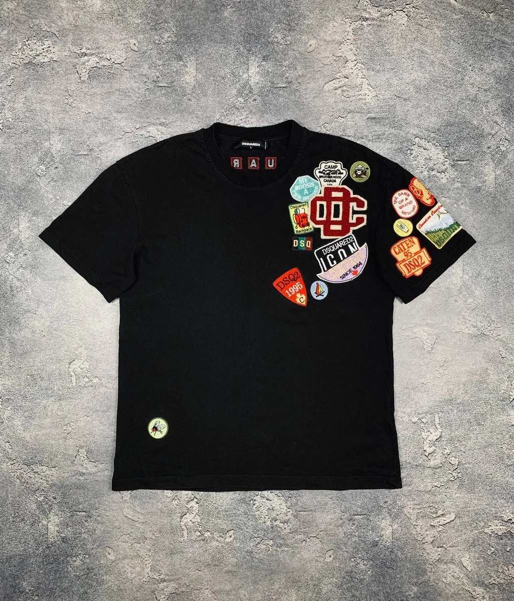 DSQUARED2 ICON Tシャツ 2XLサイズ Made in Italy Dsquared2 Black Multi-Patch Graphic T-Shirt Size L Made in Italy