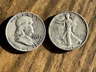 Walking Liberty Half Dollar - 1942   and    Ben Franklin Half Dollar - 1957