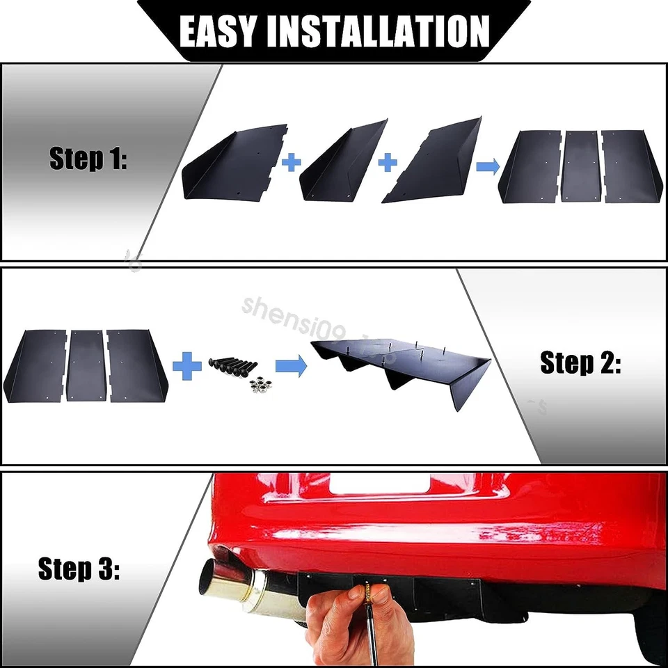 For Toyota Corolla Rear Diffuser 4 Fins Bumper Splitter Spoiler Lower Lip 22x20" - Image 3 of 4