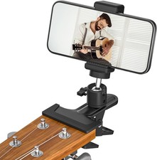 Clip-on Guitar Phone Holder Mount with 360  Rotate Cell Black