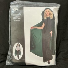 Adult Unisex Halloween Costume Emerald Green Witch/Warlock Hooded Velvet Cape