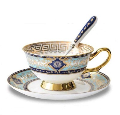 YBK Tech Euro Style Bone China Cup& Saucer Set, Ceramic Tea Coffee Cup for Ho...