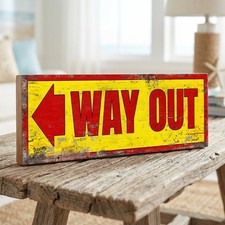 Way Out Sign Fairground Retro Vintage Style Funfair Exit Left Wall Plaque