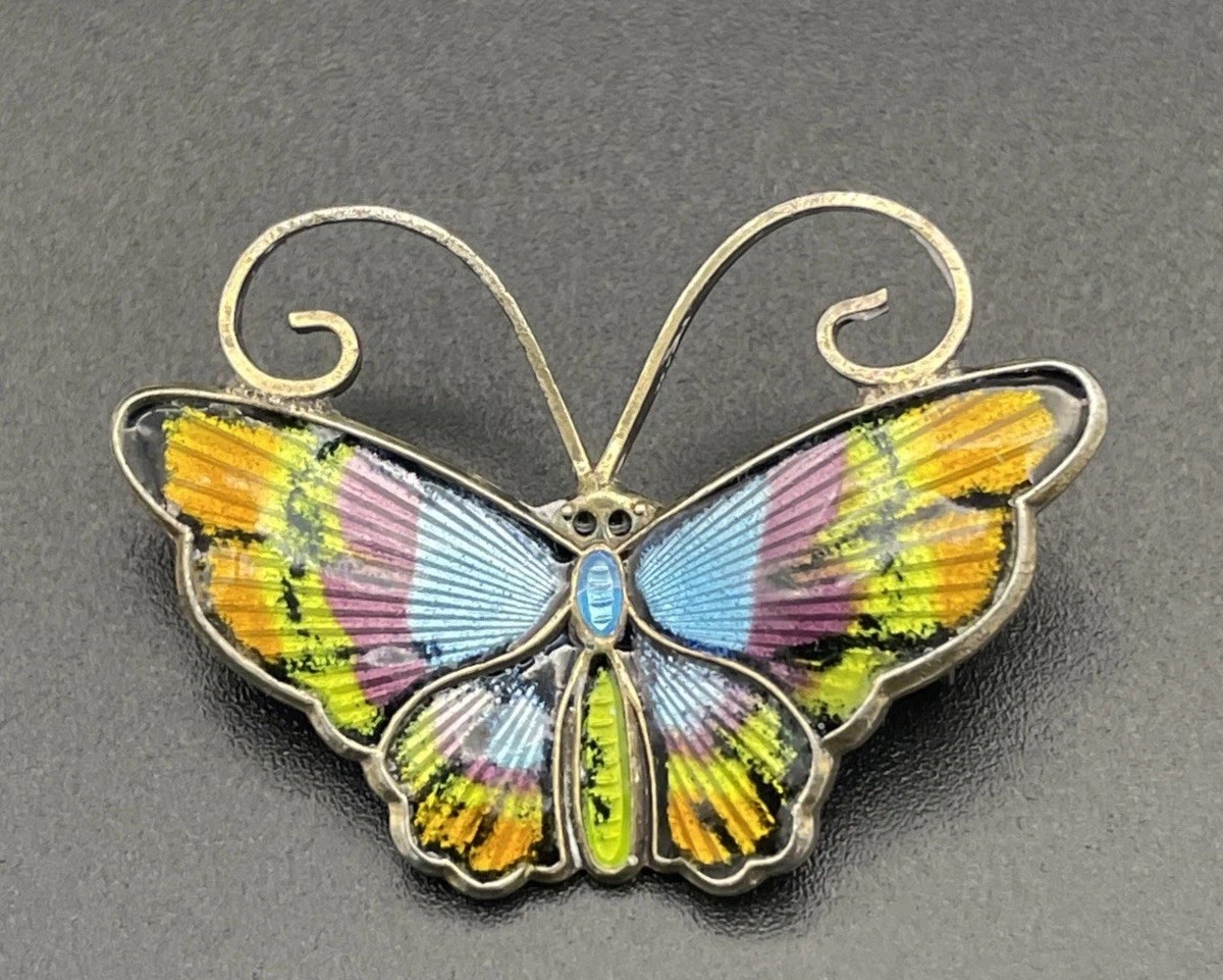 David Andersen Silver925リーフブローチ David Anderson Sterling Silver Polychrome Guilloche Enamel