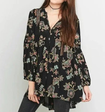 Free People Just the Two of Us Tunic Top Size S Women's Black Fairy Boho Dress