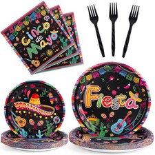 96 Pcs Mexican Party Decorations Plates, Cinco De Mayo Decorations Include Fi...