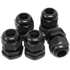 5 x 20mm Black Waterproof IP68 Compression TRS Cable Stuffing Gland Locknut M20