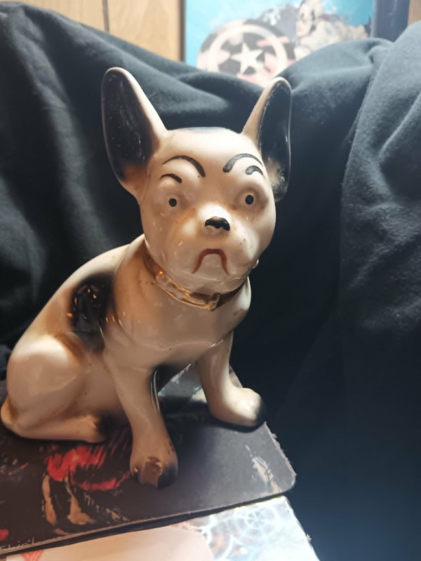 Vintage Bull dog Statue glass ceramic collectible French English Spotted pup