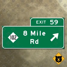 Michigan Detroit 8 Mile Road exit 59 interstate 75 M-102 road guide sign 16x8