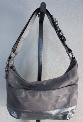 Coach F17491 Gray Silver Trim Signature Shoulder Handbag | eBay