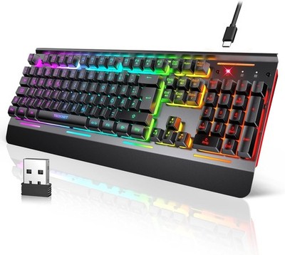 Wireless Gaming Keyboard QWERTZ 105 Tasten RGB Licht Wrist Rest