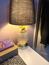 Pineapple Clear Glass Table Lamp Gold Base Black Drum Shade LED E27 45cm