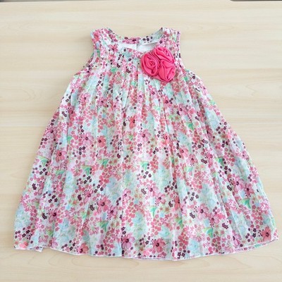 H&M Girls Floral Dress 4-5Y Pink Rosette Sleeveless Pleated Chiffon Cottage