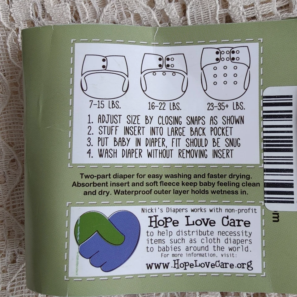 Pocket Cloth Diapers, Fleece Lining & Insert by Nicki's Diapers. OS, 7-25 LBS - Image 4 of 4