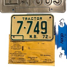 LICENSE PLATE PLATES  Canada, New Brunswick Tractor, 7–749 1972 NOS Minty ￼￼