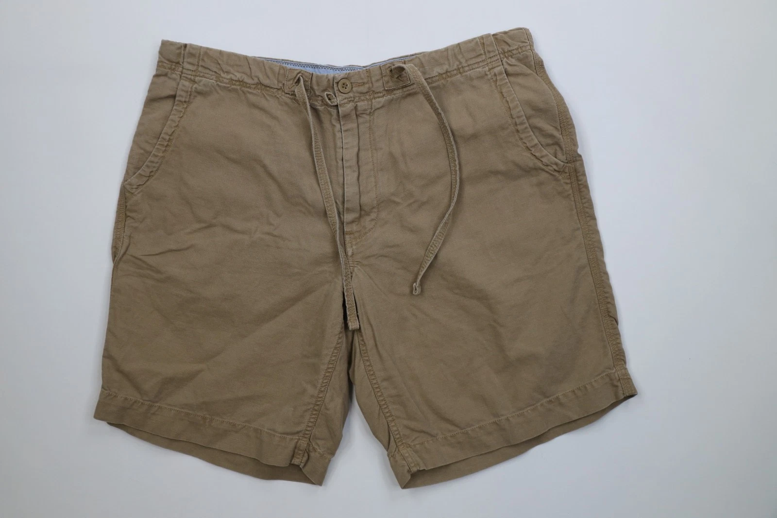 Vintage Y2K 2005 Gap Mens Medium Faded Above Knee Linen Shorts Brown Khaki Tan