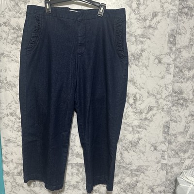 Eloquii Wide Leg Blue Demin Pants with Ruffle Pockets, Size 16
