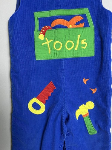 Kelly’s Kids Toddler Boys Blue Overalls With TOOLS Appliqué. Hammer Saw Sz 2 - Picture 2 of 6