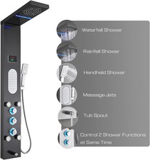 ELLO ALLO LED Shower Panel Tower, Rainfall/Mist Head Rain Massage, Brushed Black