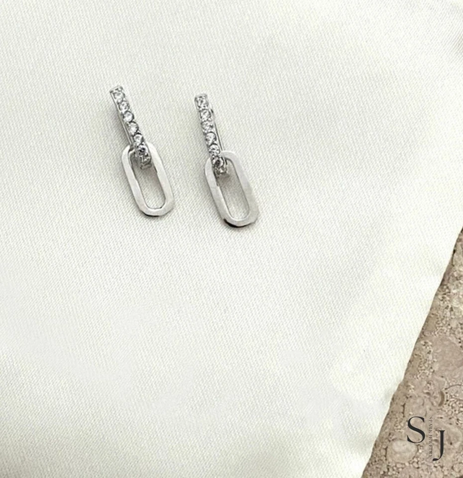 1.00 TCW Round Brilliant Cut Moissanite Link Drop/Dangle Earrings 14K White Gold - Image 4 of 4