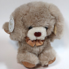 Vintage Russ Berrie Beige Tan DINKIE Plush PUPPY DOG Bowtie Stuffed Toy w/ Tag