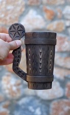 Vintage Wooden Mugs, Carved Cups with Spoon