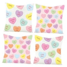 4Pcs Valentine  s Day Candy Conversation Cute Heart Throw Pillow Covers, 18 x