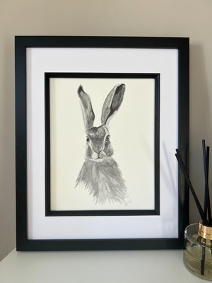 Original Aquarell grauer Hase Gemälde Druck gerahmt Hase Natur Tierwelt
