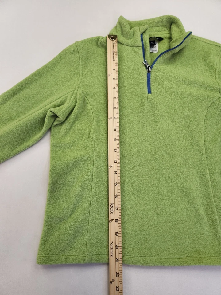 Lands End Fleece Top Womens S 6-8 Green 1/4 Zip Long Sleeve Elbow Patches Blue - Image 4 of 4