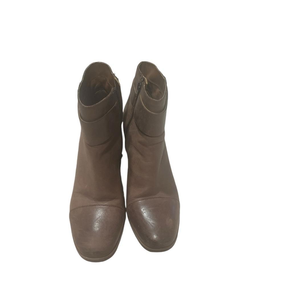 Korks-Ease Women's Brown Leather Cap Toe Block Heel Ankle Boots