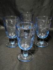 Vintage 6.25" Iced Tea Glass With Blue Tint And Embossed Leaves - MINT Set Of 4